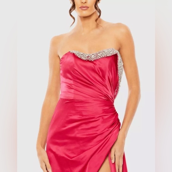 Mac Duggal Strapless Ruched Embellished Gem Gown Hot Pink Dress Size 10 - Picture 2 of 13